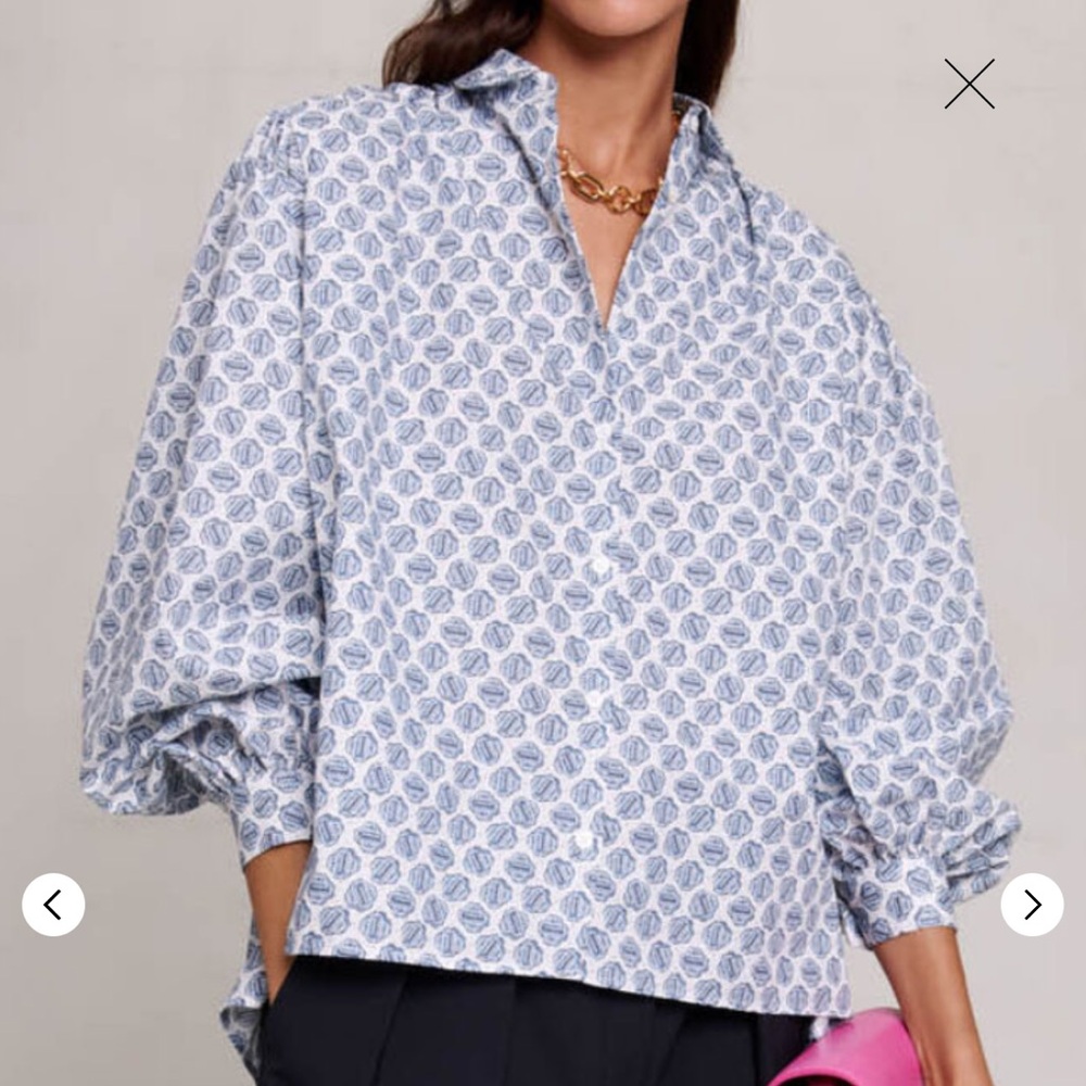 Maje Blue and White Button Down Shirt